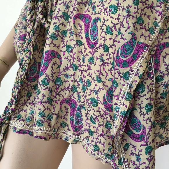 Sundance Silk Caftan Tunic Top Purple Paisley Hearts & Flowers Embroidery M/L - Picture 1 of 12